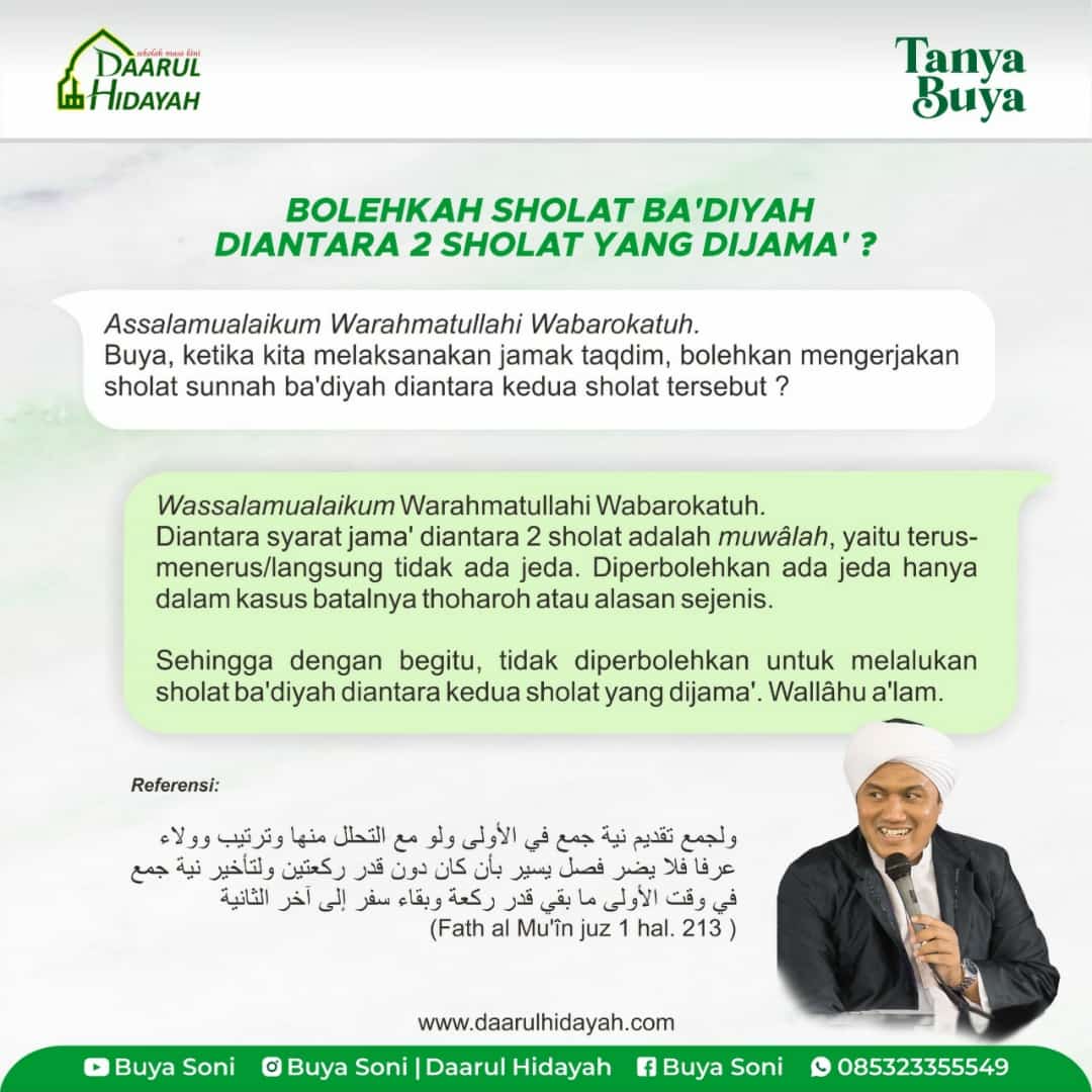 BOLEHKAH SHOLAT BA'DIYAH DIANTARA 2 SHOLAT YANG DIJAMA' ?